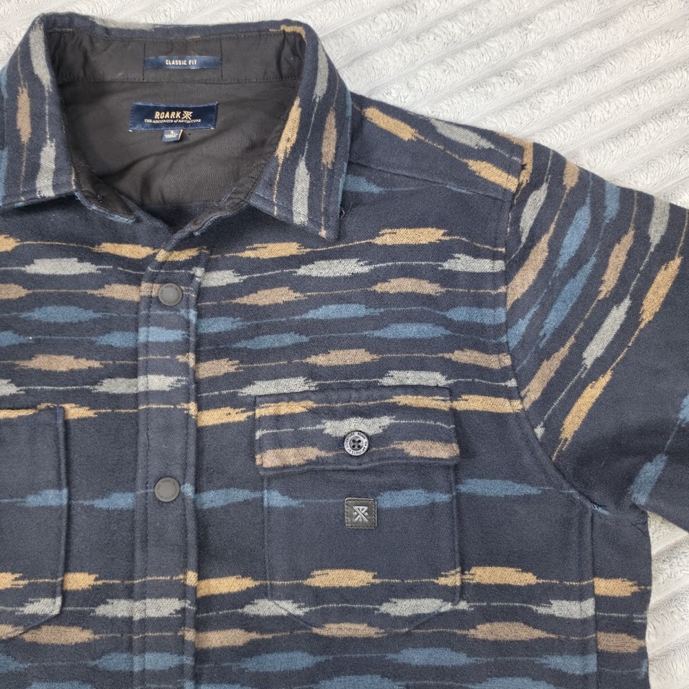 Roark Andes Heavyweight Flannel Shirt Jacket Men's Large Navy Sosho Snaps - Picture 11 of 12
